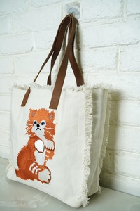 Sac fourre-tout en toile motif chat orange avec poignées en cuir, fermeture éclair, grande capacité, pour fêtes et usage quotidien, avec anse longue pour l'épaule - Product Image 4
