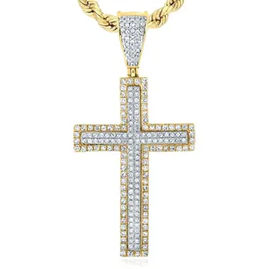 Colgante de cruz bicolor de oro de 10 quilates con diamantes naturales de 0,73 quilates y 1,67 pulgadas - Product Image 2