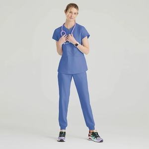 Conjunto de Uniforme Médico para Mujer, Cuello Redondo, Manga Corta, Pantalones Elásticos con Múltiples Bolsillos, Transpirable, para Enfermeras, Hospitales y Centros de Salud - Product Image 4