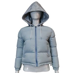 Wholesale Custom Unisex Cropped Puffer Jacket, Hooded Padded <b>Winter</b> <b>Coat</b> with Front Pockets, Stylish <b>Warm</b> Outerwear for Women - Product Image 1
