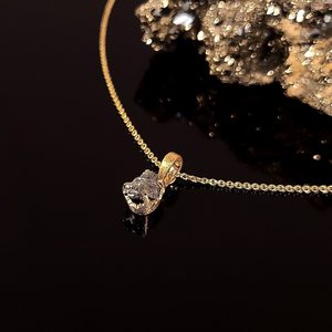 Collar de Cristal Gris Natural Sin Pulir con Colgante de Moissanita, Plata de Ley 925, Chapado en Oro de 14K, para Mujer - Product Image 4