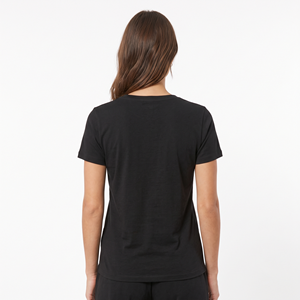 Women's Casual V-Neck <b>T</b>-<b>Shirt</b> 100% Cotton Eco-Friendly Custom Digital Logo Printing Wholesale <b>Plain</b> <b>Black</b> Color <b>T</b>-<b>Shirts</b> - Product Image 3