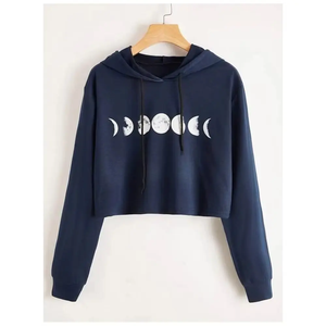 Sudaderas Casuales de Algodón y Poliéster Tejido para Mujer, Top Corto de Entrenamiento, Sudaderas con Capucha, Ropa Urbana Moderna, Estampado Frontal, Color Sólido, Invierno - Product Image 2
