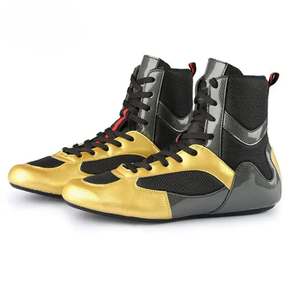 Chaussures de kick-boxing à tige haute, noires et dorées, en cuir PU, à lacets, respirantes, pour l'entraînement aux arts martiaux, adultes, unisexe - Product Image 3