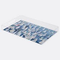 Plateau de service et de rangement imprimé en acrylique avec poignées en laiton, design moderne et luxueux, organisateur de cuisine individuel pour thé et vaisselle