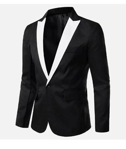 Costume de smoking pour homme blanc et noir, coupe ajustée, simple boutonnage, col à revers, tenue de cérémonie, longueur standard, infroissable - Product Image 2