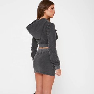Ensemble de survêtement décontracté pour femmes, couleur unie, manches longues, col rond, short à cordon de serrage, en coton et élasthanne, pour l'automne - Product Image 3