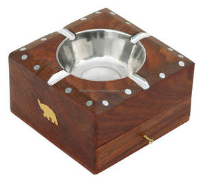 Cenicero de madera de promoción hecho a mano único Cenicero de cigarros de Metal creativo Retro cuadrado cuatro ranuras Cenicero de madera maciza Decoración - Product Image 5