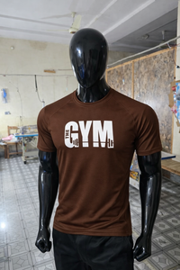 The Gym Men's Slim Fit Short Sleeve T-Shirt <b>Brown</b> Cotton Jersey Crew Neck Casual Breathable Printed Design Front Letter Pattern - Product Image 3