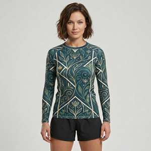 2026 New Women's Long Sleeve Rashguard Anti-Bacterial Retro Floral <b>Print</b> Breathable Quick Dry Eco-Friendly Sbart <b>Surf</b> Swimming - Product Image 4