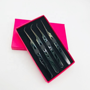 Ensemble de pinces à cils de précision en acier inoxydable, pointe lisse, design ergonomique pour la pose et le retrait des faux cils, emballage en boîte - Product Image 1