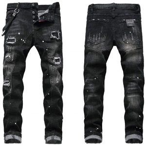 Jean droit tendance pour homme, taille mi-haute, style Hip Hop, streetwear urbain, éco-responsable, déchiré, délavé, effet éclaboussures de peinture - Product Image 1