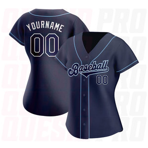 Maillot de baseball personnalisé, dégradé, avec nom et numéro brodés, pour hommes, femmes et jeunes, bleu marine et bleu poudre, authentique - Product Image 2