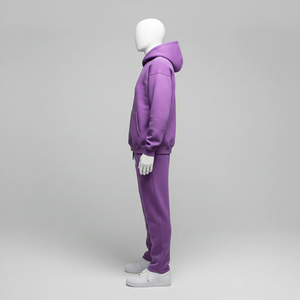 Unisex <b>Purple</b> Hooded Tracksuit Set Full Length Solid Color Casual Autumn Wear 100 Cotton Breathable Regular Fit - Product Image 2
