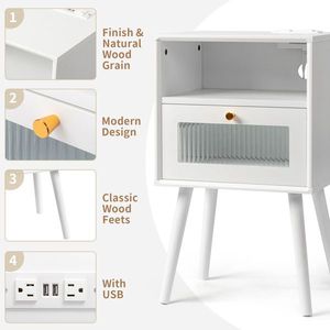 Comodino in Legno Stile Mid-Century con 1 Cassetto, Tavolino Laterale per Soggiorno e Camera da Letto, Ideale per Appartamenti - Product Image 2