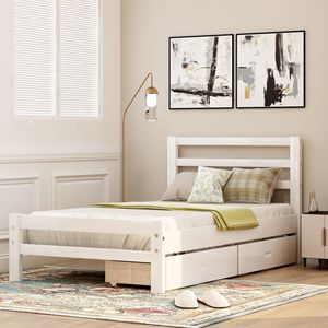 Letto a piattaforma in legno con due cassetti, elegante mobile in legno - Product Image 1