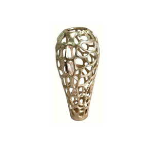 High Quality Decorating Aluminum Shiny Silver Finishing Flower Vase With Golden Flower Design - Product Image 2