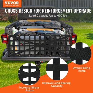 Filet de fixation robuste 54 x 18 pour benne de camion, 4 sangles télescopiques réglables, conception renforcée en croix, accessoires de contrôle de cargaison - Product Image 2