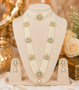 Indian Stylish Layered Pearl Rani Haar Long Kundan Necklace Zircon Alloy Jewellery Set Wedding Engagement Party Gift Hiphop Gold - Product Image 1