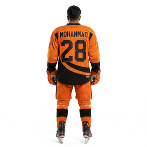 Maillot de hockey sur glace personnalisé orange et noir respirant imprimé, 100 % polyester maille, coupe ample, fabricant OEM Sialkot Team - Product Image 2