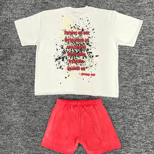 Ensemble T-shirt et short en coton délavé personnalisé pour homme – 2 pièces avec broderie et délavage acide - Product Image 3
