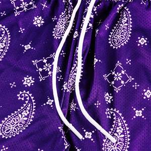 Shorts de baseball pour hommes en tissu paisley violet, décontractés, avec cordon de serrage et taille élastique, pour un usage quotidien - Product Image 6