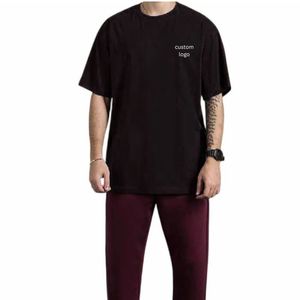 Customized Wholesale Solid Pattern Knitted High Quality 100% Cotton Oversized Eco-Friendly 200g Breathable <b>Men</b> T-Shirts - Product Image 2
