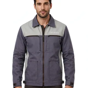 Veste de travail matelassée imperméable en toile pour homme, couleur personnalisée, avec capuche, fermeture éclair, poches et design croisé sur le devant, automne-hiver - Product Image 1