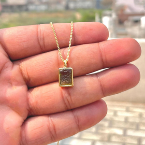 Authentic Raw Moldavite Rectangle Pendant <b>Necklace</b> 18K Gold Plated Brass Minimalist Style <b>Necklace</b> for Unisex Everyday Wear - Product Image 2