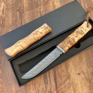 Cuchillo de Camping de Acero de Damasco de Alta Dureza con Mango de Madera de Ciprés Bamboo Cliff, Cuchillo Utilitario Multifuncional Portátil y Afilado para Exteriores - Product Image 3