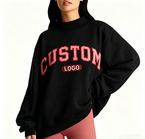 Sudadera de cuello alto para mujer, oversize, negra, con logo personalizado, de forro polar, informal, para actividades deportivas - Product Image 4