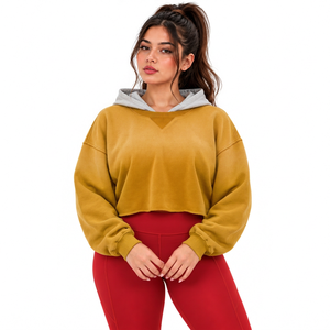 Private Label 400GSM Cropped Hoodie Womens <b>Clothing</b> Brands USA Streetwear Retailers Cotton Fleece Supply - Product Image 1