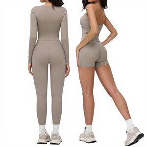 2-Piece Yoga Set for Women Fitness <b>Leggings</b> & Shorts with Solid <b>Pattern</b> Spandex/Nylon Material Breathable & Quick Dry - Product Image 3