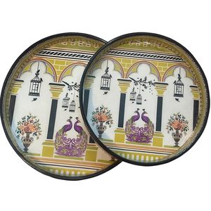 Superfine Quality <b>Sticker</b> Printed Mango Wooden Serving Tray Stylish Round Snack and Dinner Serving Platter Trays At Lower Price - Product Image 4