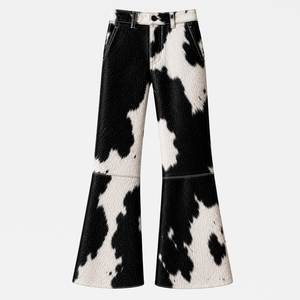 High Waisted <b>Cow</b> <b>Print</b> <b>Flare</b> Pants Men Casual Woven Button Fly With Pockets - Product Image 5