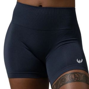Shorts de sport sans couture taille haute bleu foncé pour femme – Compression extensible pour entraînement, fitness, yoga et confort quotidien - Product Image 3