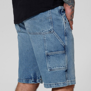 Shorts en jean personnalisés pour hommes, style streetwear, délavés à l'acide, 100% coton, respirants, écologiques, ourlet brut, coupe ample vintage - Product Image 3