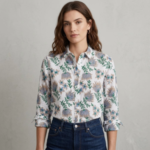 เสื้อเชิ้ตผ้าคอตตอนเนื้อนุ่มสำหรับผู้หญิงเสื้อพิมพ์ลายบล็อกมือสไตล์อินเดีย - Product Image 1