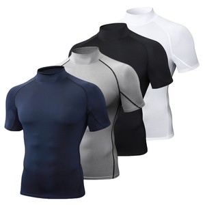 T-shirt d'été pour homme en polyester, à col montant, séchage rapide, extensible, pour la course et le fitness, avec logo brodé personnalisé, fabrication OEM par l'usine BD en Chine - Product Image 1