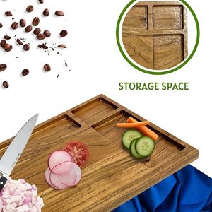 Tabla de Cortar Rectangular de Madera de Acacia Duradera con Certificación FSC, con Compartimentos Integrados y Ranuras para Jugos, para Servir Queso y Pizza - Product Image 3