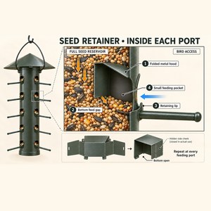 Comedero para Pájaros Colgante de Metal, Comedero para Semillas en Forma de Casa Alta, Diez Perchas, Acero con Recubrimiento en Polvo, Comedero para Pájaros Silvestres de Jardín - Product Image 5