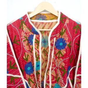Handmade Indian Kantha Reversible <b>Jacket</b> for Women Boho Patchwork Winter Wear Robe Dress with Letter <b>Pattern</b> - Product Image 2