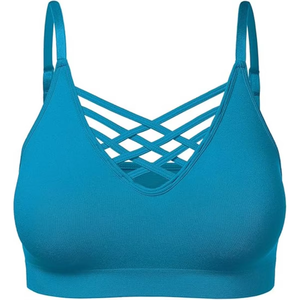 Soutien-gorge de sport pour femme bleu, dos croisé, sans armatures, respirant, séchage rapide, tricoté sans couture, vêtement de sport - Product Image 5