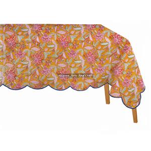 Mantel de Mesa Rectangular o de Tamaño Personalizado, de Algodón, para Banquetes y Bodas, con Estampado a Mano y Borde Festoneado - Product Image 4