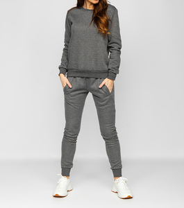 Conjunto Deportivo Informal para Mujer, Color Gris Sólido, Manga Larga, Cuello Redondo, Cintura Elástica, Bolsillos Laterales, 100% Algodón, Peso Medio, Ropa de Otoño - Product Image 5