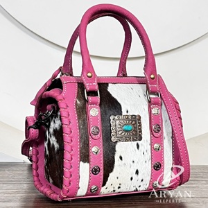Hot Selling Pink Leather Studs & Turquoise Concho Designer Duffel Bags <b>Small</b> Compact Cowhide Leather Travel Ladies <b>Handbags</b> - Product Image 1
