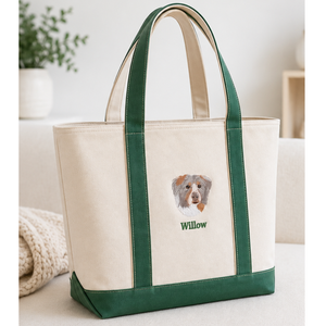 Sac fourre-tout en toile robuste personnalisé, impression, bordure verte contrastée, logo brodé, réutilisable, pour le shopping ou la plage, TUYET DUNG Vietnam - Product Image 2