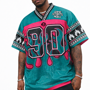 Maillot de football américain unisexe en maille respirante, style streetwear oversize, motif flamme rétro, tenue de sport pour équipe, vente en gros OEM - Product Image 1