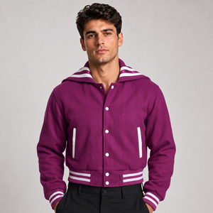 Chaqueta Varsity Gris para Hombre, con Capucha, Cierre de Botones, Estilo Casual para Otoño, Corte Regular, Color Sólido, Material de Felpa - Product Image 4