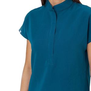 Women Medical <b>Scrub</b> <b>Top</b> Short Sleeve Teal Polyester Woven Hospital Uniform Blouse Professional Design - Product Image 4
